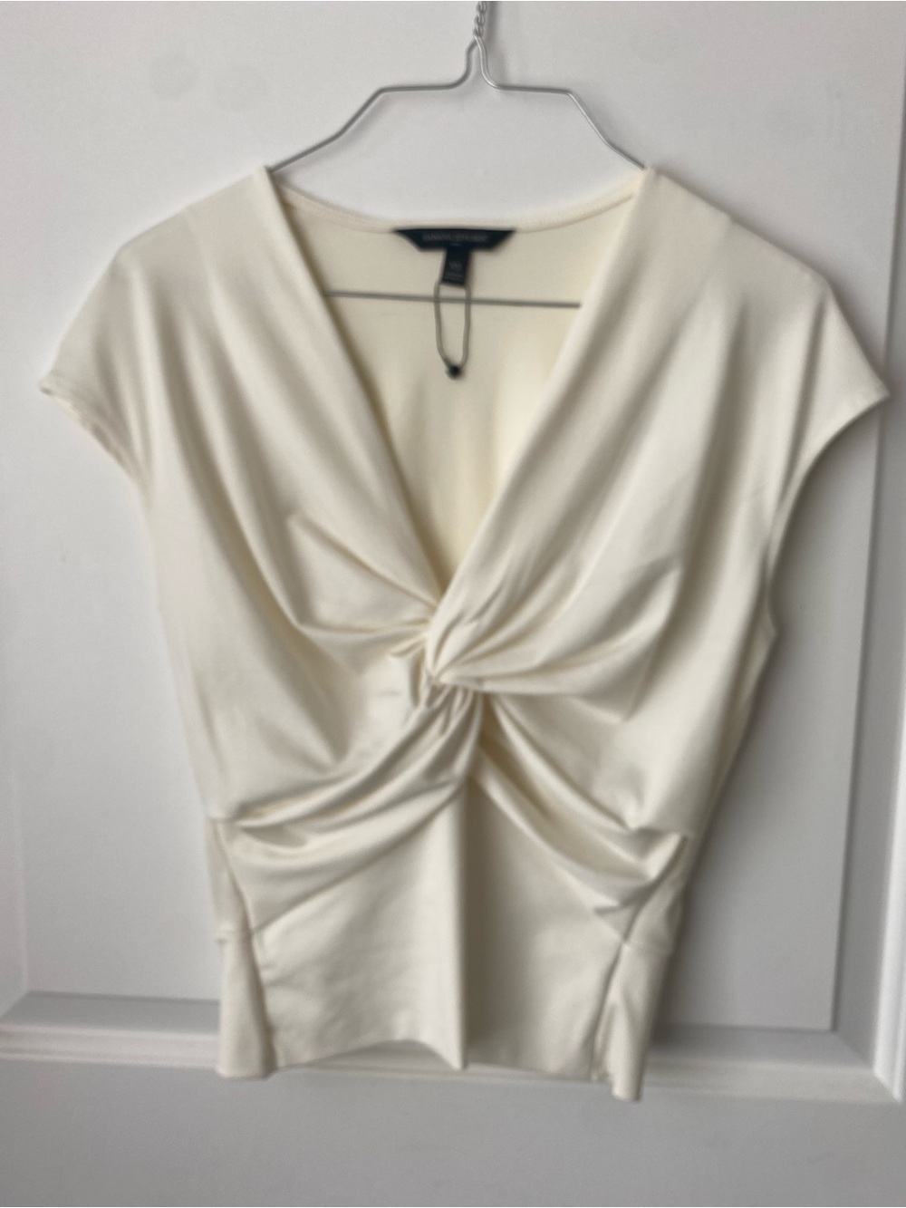 Banana Republic White Ruched Tie Front Blouse